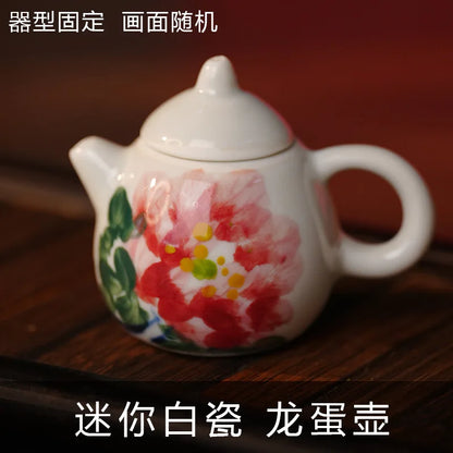 Mini Hand-Painted Ceramic Teapot Jingdezhen Hand- Pulled Tea Pet Micro Landscape Decorative Item Kitchen Dining Bar Essential
