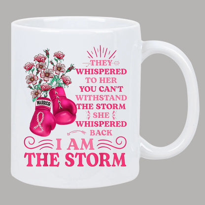 1pc 11oz "I Am The Storm" Breast Cancer Awareness Ceramic Coffee Mug - Insulated, Empowering Quote & Boxing Gloves Design, White