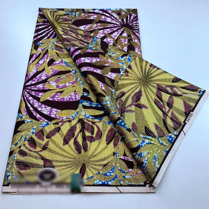 New African Wax Print Fabric Ankara Kitenge Pagne Loincloth Batik Wholesale Golden Glitter Grand 100Cotton Material For Sew 6yar