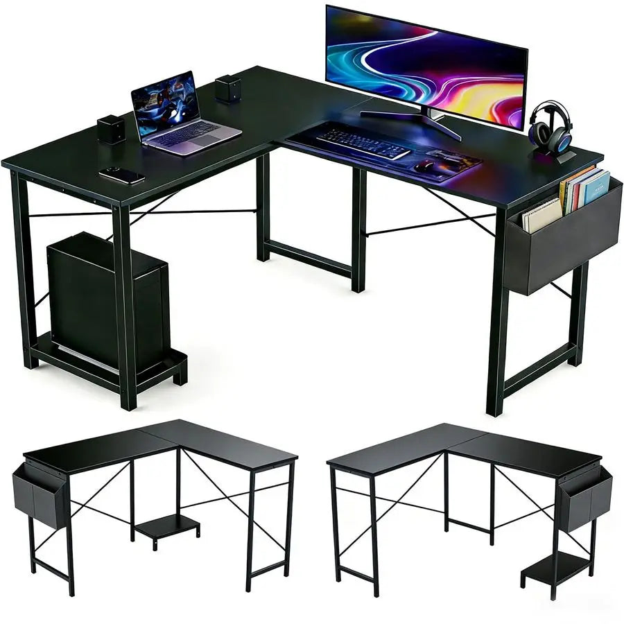 L Shaped Desk, 50 Inch Reversible Computer Desk Corner Gaming Table with CPU Stand Storage Bag, Sturdy Metal Frame PC Workstati