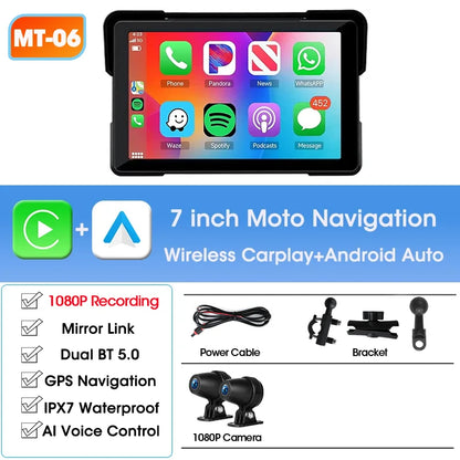 Jansite 5/7 inch Portable Carplay Motorcycle DVR GPS Navigation IPX7 Waterproof LCD Display For Wireless CarPlay Android Auto