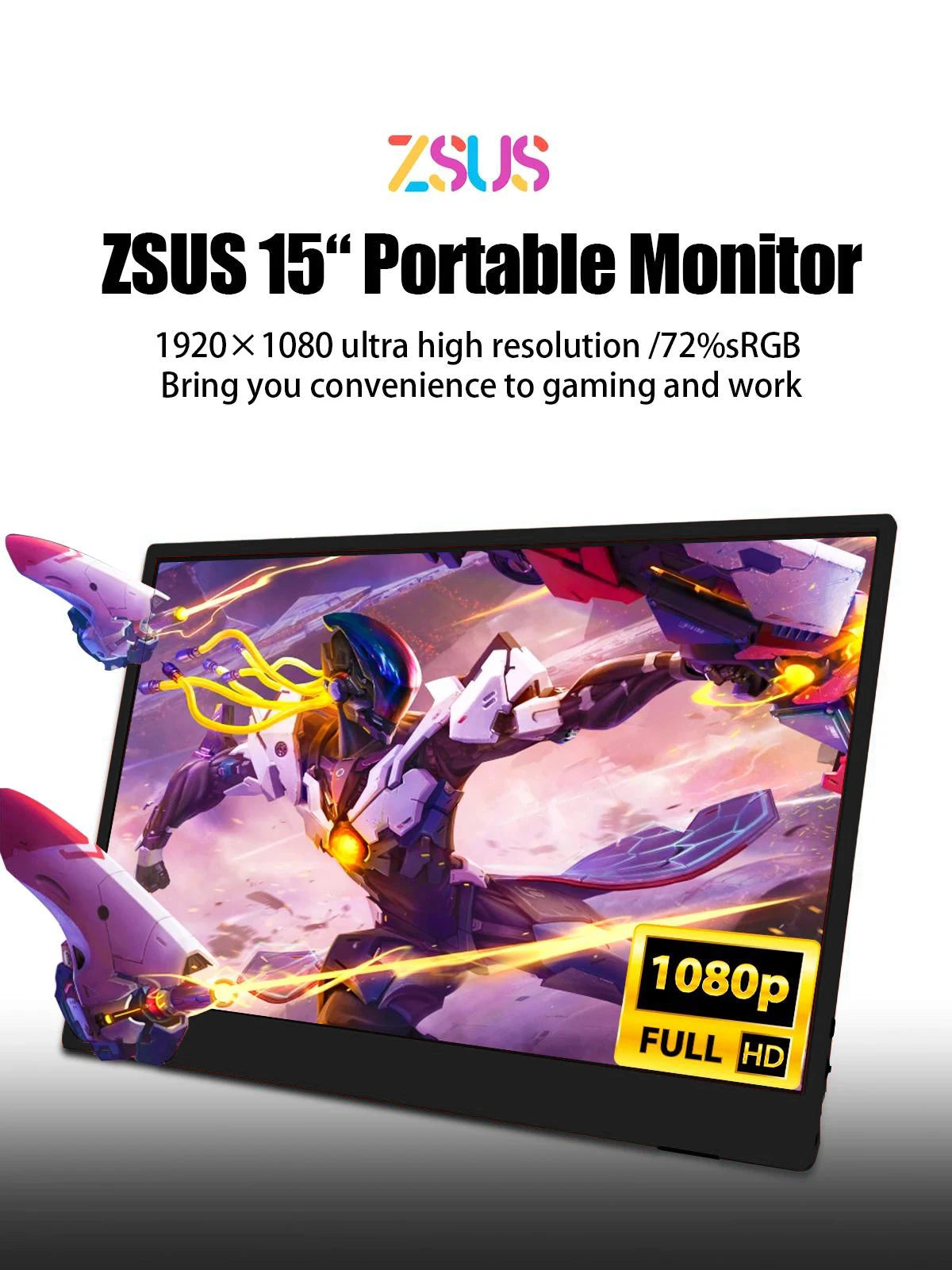 ZSUS 15.6-Inch 1920*1080 Portable Monitor 1080P For Laptop XBox PS4/ 5 Switch Cell Phone PC Extension Mobile Mointor