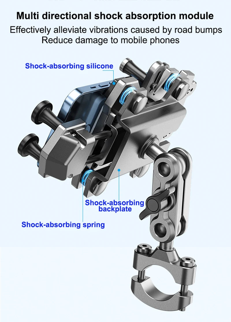 Alloy Shock-Absorbing Phone Holder for Motorcycle Bicycle Universal 360 Rotation Adjustment Mobile Phone Navigation Bracket