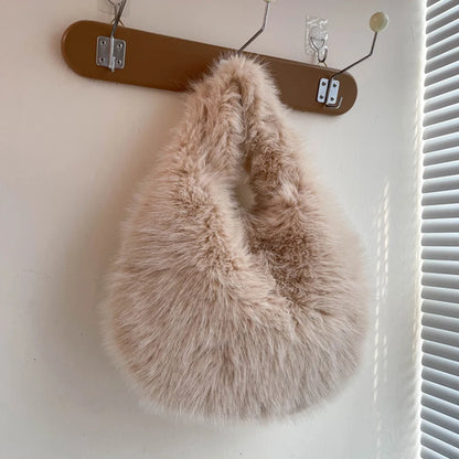 Winter Shoulder Bags Casual Furry for Women Solid Color Soft Plush Ladies Clutch Purse Handbags Lightweight Female Hobos Bag