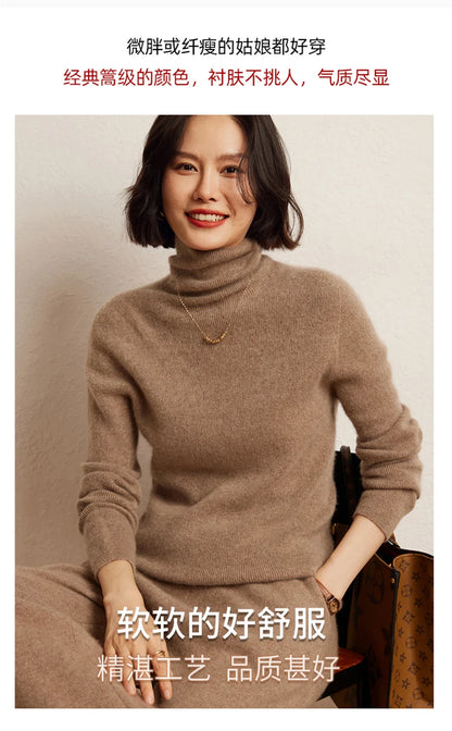 100% cashmere sweater women's knitted pullover sweater high neck solid color slim fit soft cashmere basic women's sweater