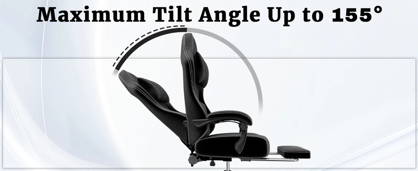 Ergonomic Gaming Chair, Electronic Gaming Chair With Massage Lumbar Support And Foot Pedals, Fabric Computer Chair