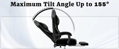 Ergonomic Gaming Chair, Electronic Gaming Chair With Massage Lumbar Support And Foot Pedals, Fabric Computer Chair