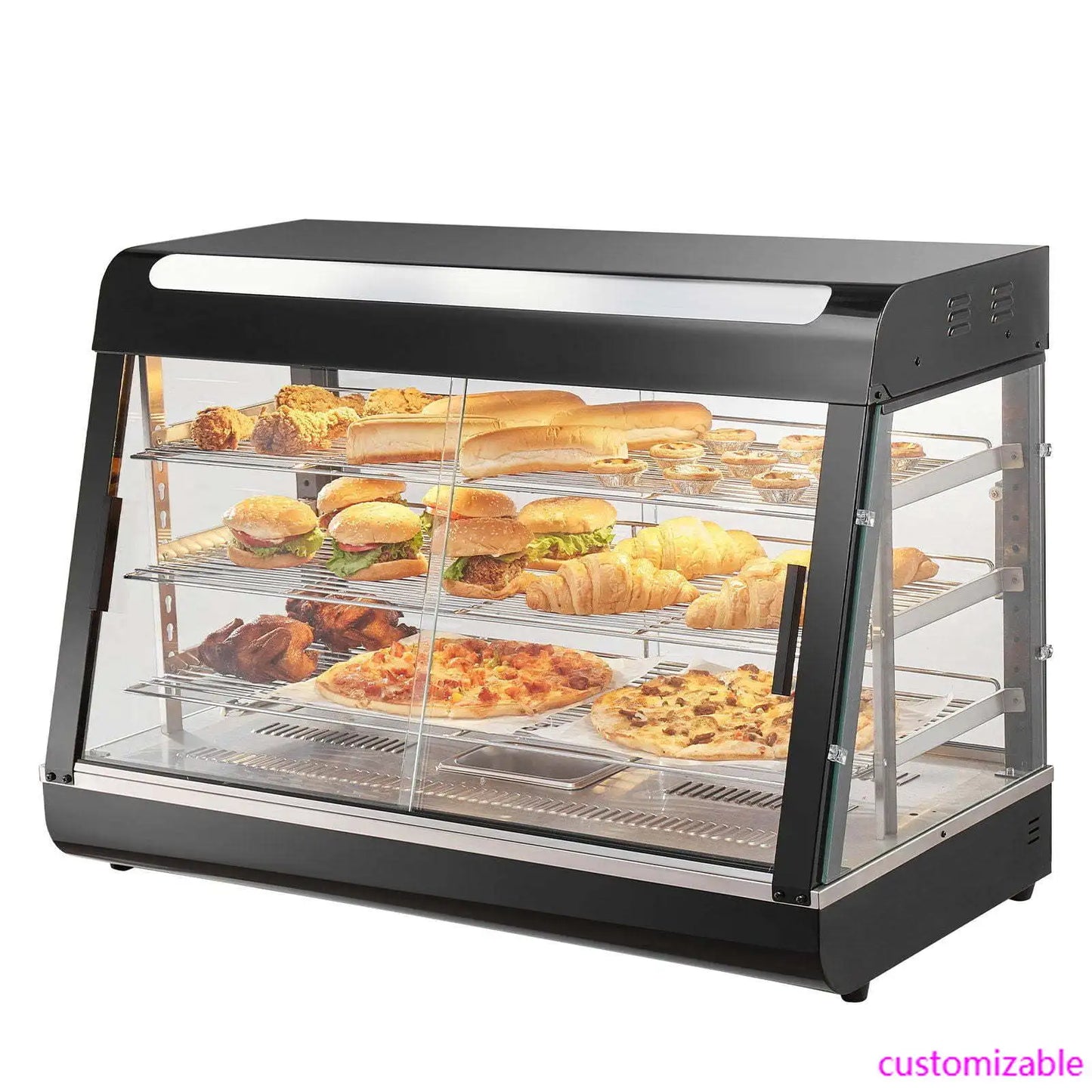 3-Tier Commercial Food Warmer Display Countertop Pizza Cabinet with Light