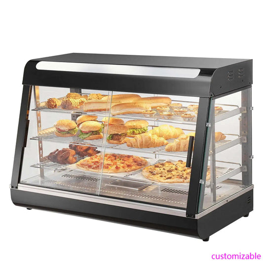 3-Tier Commercial Food Warmer Display Countertop Pizza Cabinet with Light