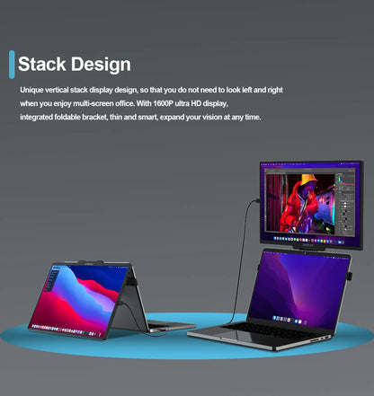 ZEUSLAP 16" Floatable Stacked Portable Monitor QHD 2560*1600P 400Nits 16:10 IPS Panel for Laptop Notebook Second Screen Display