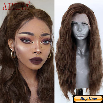 AIMEYA Blonde Wig Synthetic Lace Wigs for Women Natural Hairline Synthetic Lace Frontal Wig Preplucked Wavy Wigs Cosplay Use