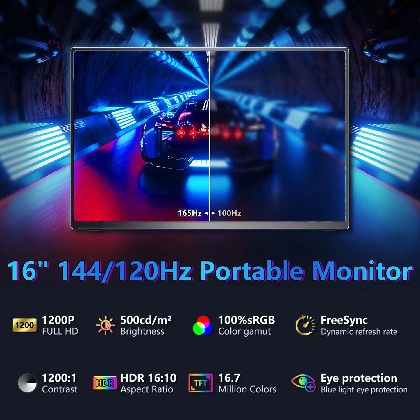 KTHIN PG03 PRO 16 inch 2.5K Portable Display 2560*1600 HDMI 120Hz Type-C 144Hz Travel Gaming Screen for Laptop Switch Computer