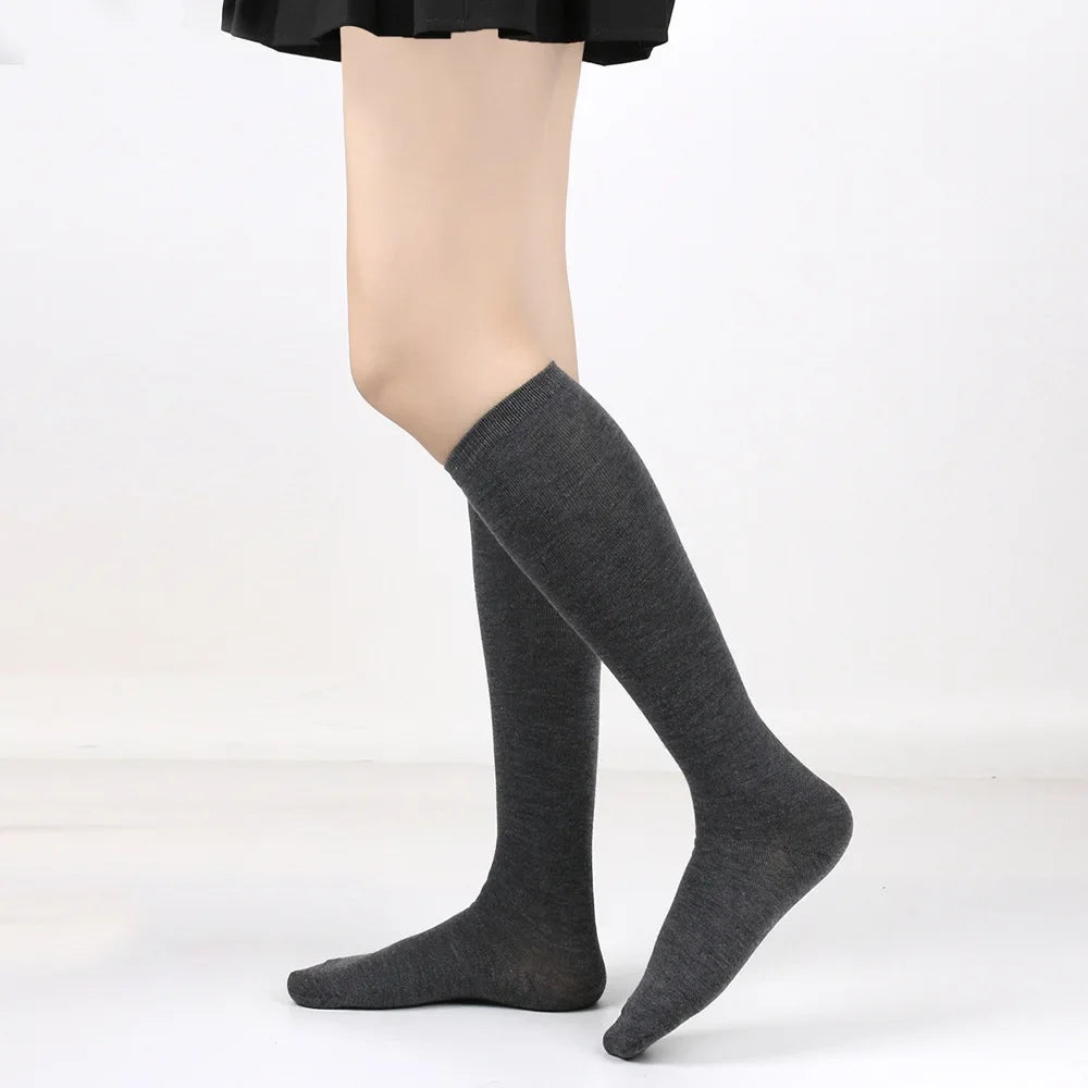 Middle Tube Sock Women Striped Knee High Ladies Japanese Harajuku College Style Cotton Summer Calf Sock Black White Female Gift