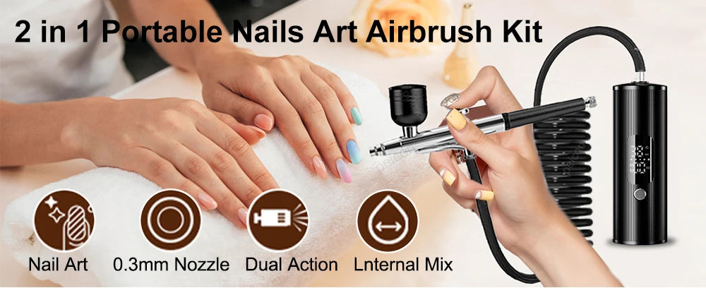 Airbrush Nail with Compressor Portable handheld Airbrush Rechargeable Sprayer Tool for Painting Nails Art Cake Tattoo Make