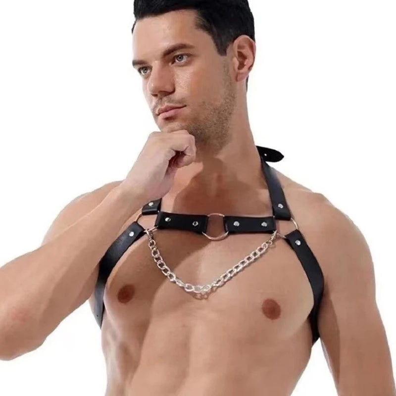Man Leather Punk Chest Straps Harness Belt Carnivals Dance Costume