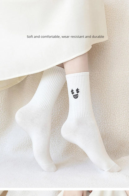 New 5 Pairs Cool Women White Cute Funny Socks Set Cartoon Lady Autumn Winter Female Girl Kawaii Sport Short Socks For Women