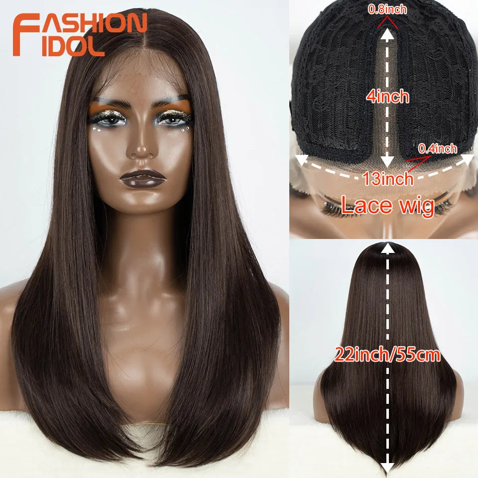 FASHION IDOL 14inch/35cm Short Bob Lace Wigs Synthetic Hair Ombre Brown Grey Wigs For Black Women Heat Resistant Synthetic Wig