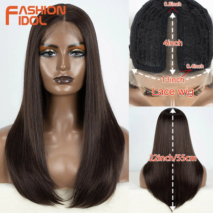 FASHION IDOL 14inch/35cm Short Bob Lace Wigs Synthetic Hair Ombre Brown Grey Wigs For Black Women Heat Resistant Synthetic Wig