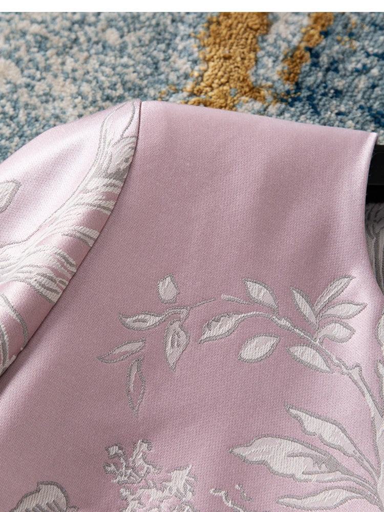 Luxury Beaded Pink Chinese Style Women's Top 2025 Loose Shoulder Embroidery Jacquard Elegant Fashion Blouse Outerwear