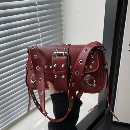Shoulder Bag for Women Pink Underarm Bags PU Leather Crescent Bags with Rivet Small Y2k Purses Trendy Armpit Purse
