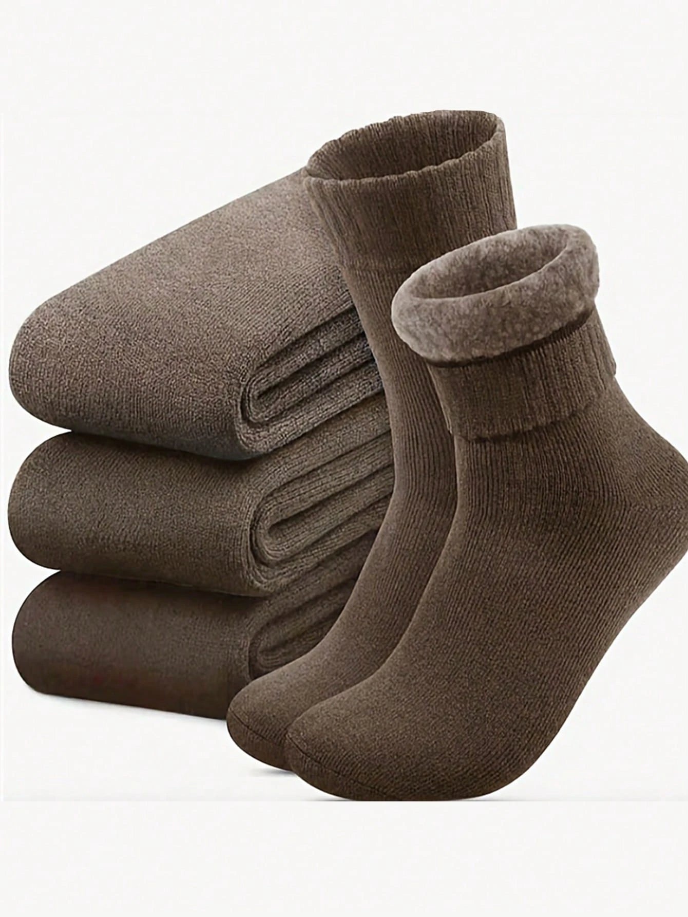 3Pairs Men's Thermal Lined Socks, Thick Soft Comfortable Sock For Cold Weather, Winter Hiking Boots, Black