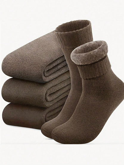 3Pairs Men's Thermal Lined Socks, Thick Soft Comfortable Sock For Cold Weather, Winter Hiking Boots, Black
