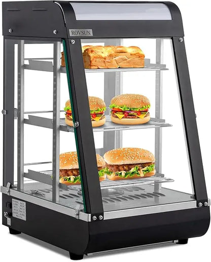 15" Commercial Food Warmer Display Pizza Warmer, 3-Tier Electric Countertop Food Warmer w/LED Lighting Adjustable Removable She