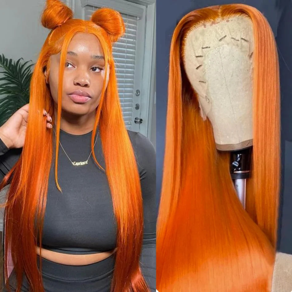 Colored Ginger Human Hair Wigs 13X6 Hd Lace Frontal Wig Straight Lace Front Wigs Pre Plucked 30 Inch 250 Density For Black Women