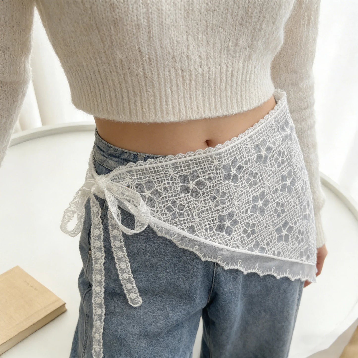 French Lace Up Short Fart Curtain Skirt Spring Layered Skirt INS Women Wrap Skirt Bandage Dress Apron Curtain Expansion Skirt