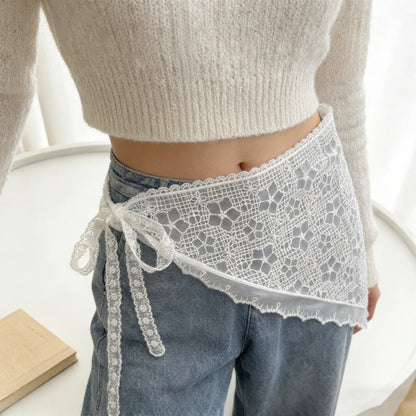 French Lace Up Short Fart Curtain Skirt Spring Layered Skirt INS Women Wrap Skirt Bandage Dress Apron Curtain Expansion Skirt