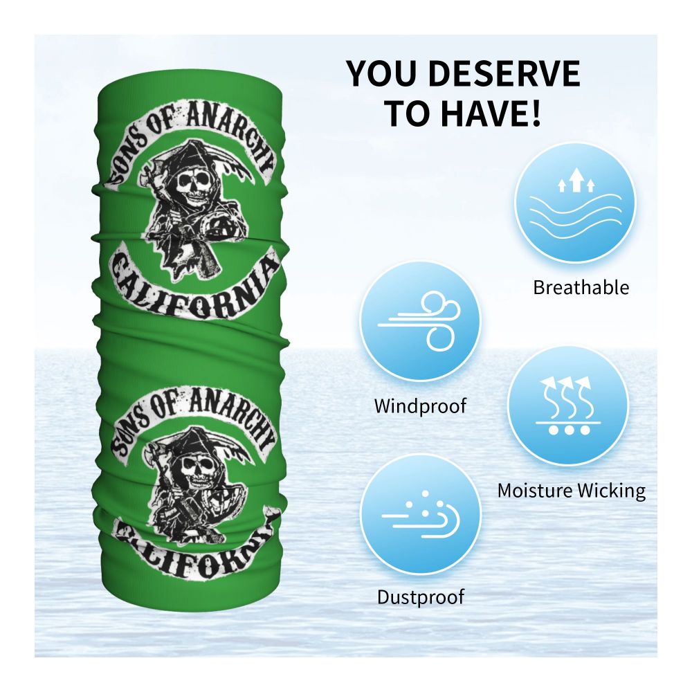 Custom 1 Percenter Essential Sons Bandana Neck Gaiter for Ski Camping Men Women Wrap Scarf TV Show Anarchy Headband Warmer