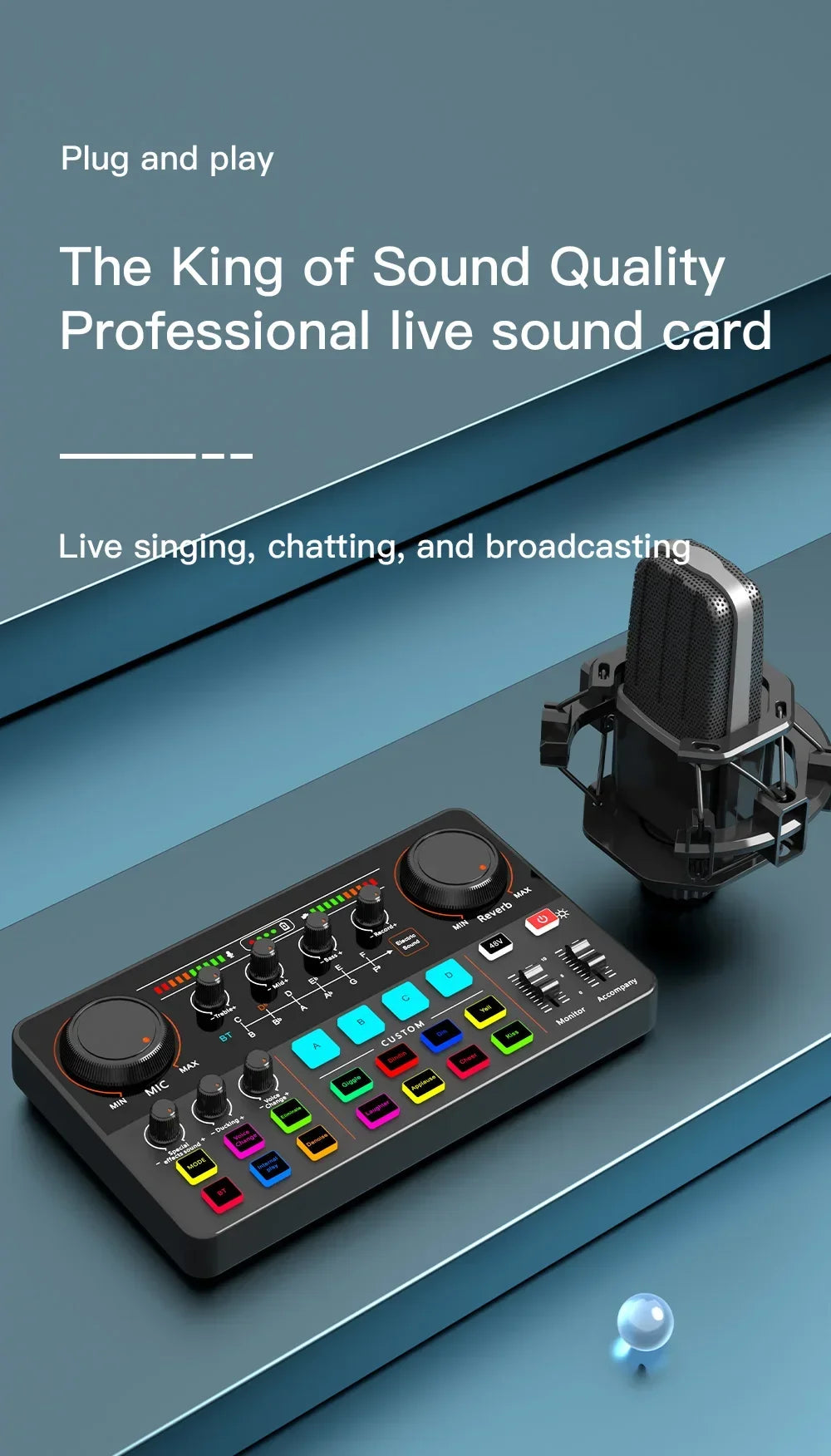 48V Phantom Power Professional Live Sound Card 12 Electronic Tone Sound Card Audio Mixer DJ Controller for For Youtube PC\Phone