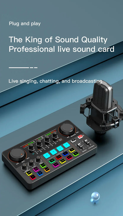 48V Phantom Power Professional Live Sound Card 12 Electronic Tone Sound Card Audio Mixer DJ Controller for For Youtube PC\Phone