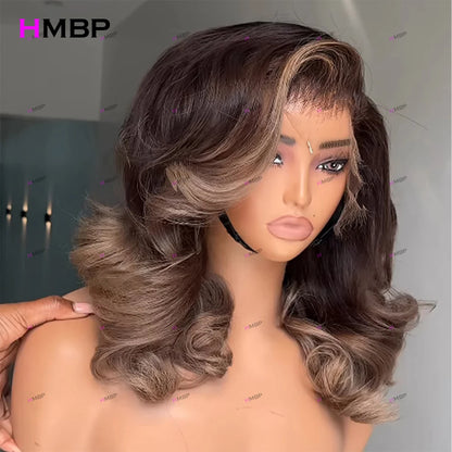 Glueless Lace Wig Human Hair Wear And Go Highlight Bouncy Curly Human Hair Lace Frontal Wig P4/613 Colour 13×4 HD Lace Front Wig
