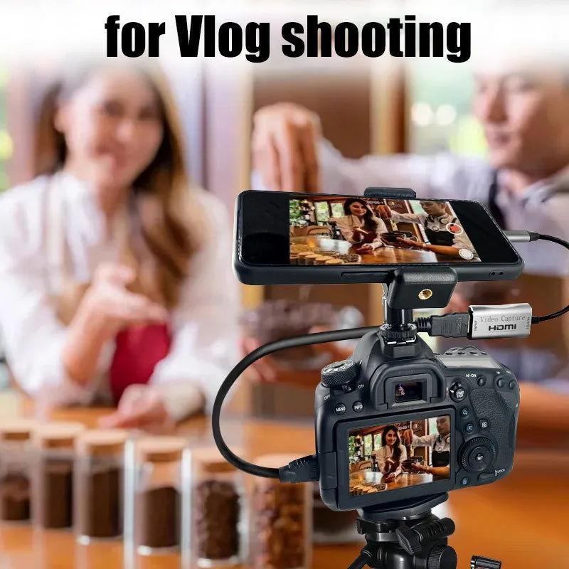 HDMI Adapter 4K Video Capture Card DSLR Video Camera Transmission Mobile Phone Screen Monitor Set for Vlog Youtuber Filmmaker