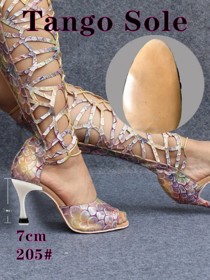 Ladingwu High-end Custom Material Fish Scale Texture Women Dance Shoes Sexy Pole Dance Boots Ladies Wedding Ballroom Shoes