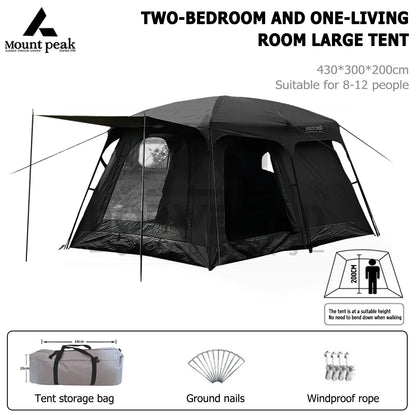 Mount Peak offers two-bedroom tents that can accommodate 5-8 people, and outdoor camping park family tents with sunshades.