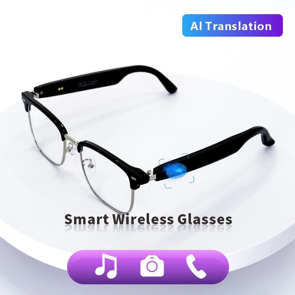 SENBONO Fashion Smart Glasses AI Translation 144+ Languages Real-time Translator BT Call Play Music Camera Control for Men Women