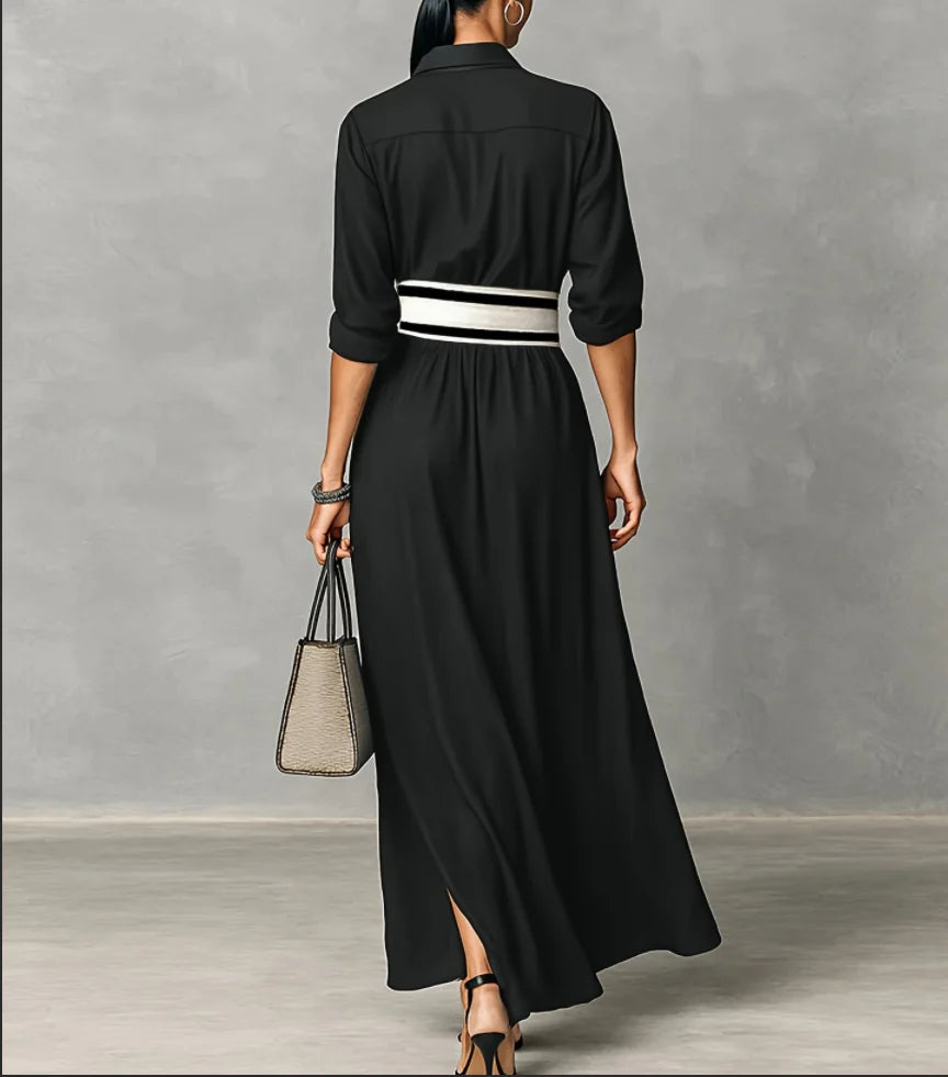 New Patchwork Fashion Dress Turn-down Collar 2026 Spring Summer Office Ladies Button Female Women Casual Loose Female Dress S209