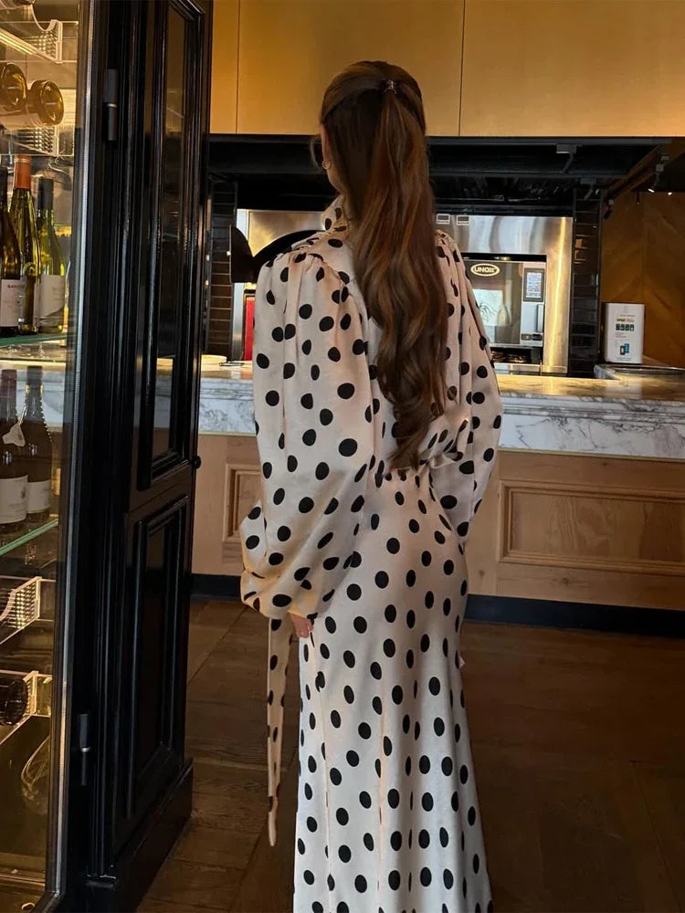 Black Polka Dot V Neck Shirt Skirt 2 Piece Set Elegant Women Long Sleeve Blouses With Scarf Suit 2026 Lady Commucate Outwear