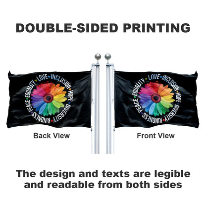 Rainbow Flower Kindness Diversity Flag Double Sided 3 Ply Polyester Banner Peace Equality Inclusive Pride Flag For Home & Yard