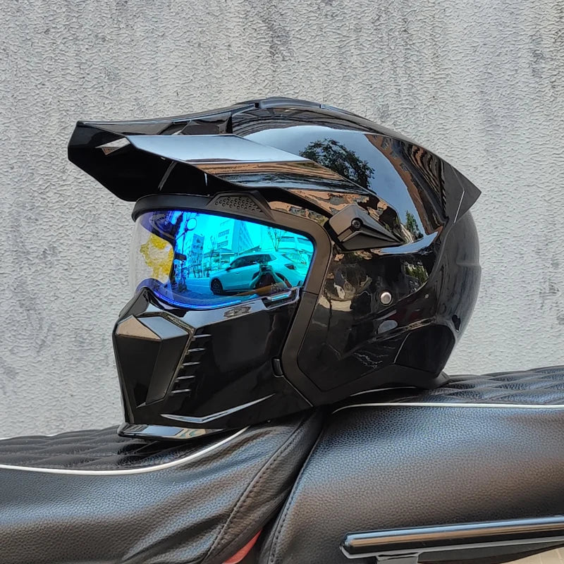 ORZ Street Fighter Combination Helmet Motorcycle Helmet Men's and Women's Retro Full Helmet Four Seasons Detachable DOT