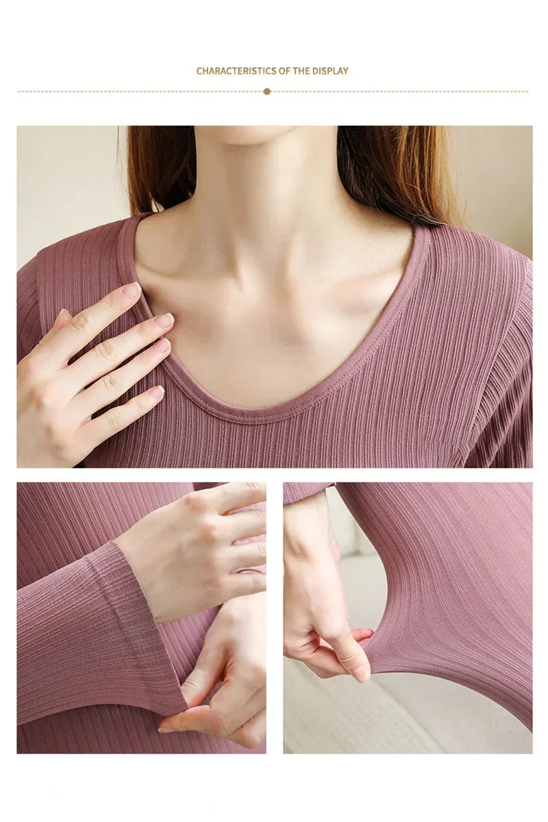 Warm Women's Thermal Underwear Sexy Ladies Intimates Long Johns Women Shaped Sets Female Middle Collar Thermal Shaping Clothes