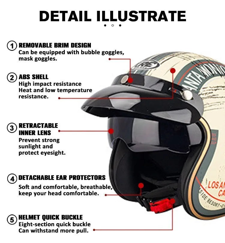 DOT Open Face Casco Moto Motorcycle Accessories Men Moto Helmets Certificated Retro Motorcycle Helmet Cafe Racer