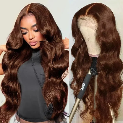 Chocolate Brown 13x4 Lace Front Wig Brazilian Pre Plucked 13x4 HD Lace Frontal Wigs Dark Brown Body Wave Human Hair Closure Wigs