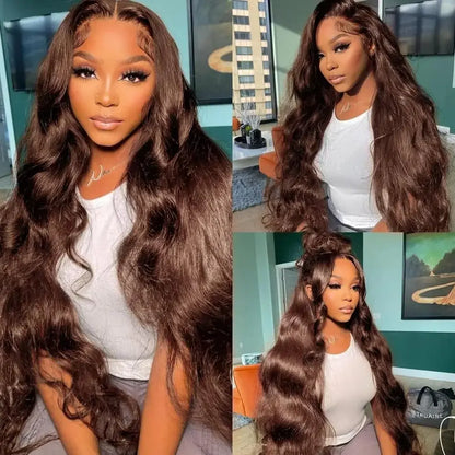36 40 Inch Chocolate Brown 13x6 Human Hair Wigs Hd Lace Frontal Wig Colored Transparent Body Wave Brown Wig For Women 4x4 5x5