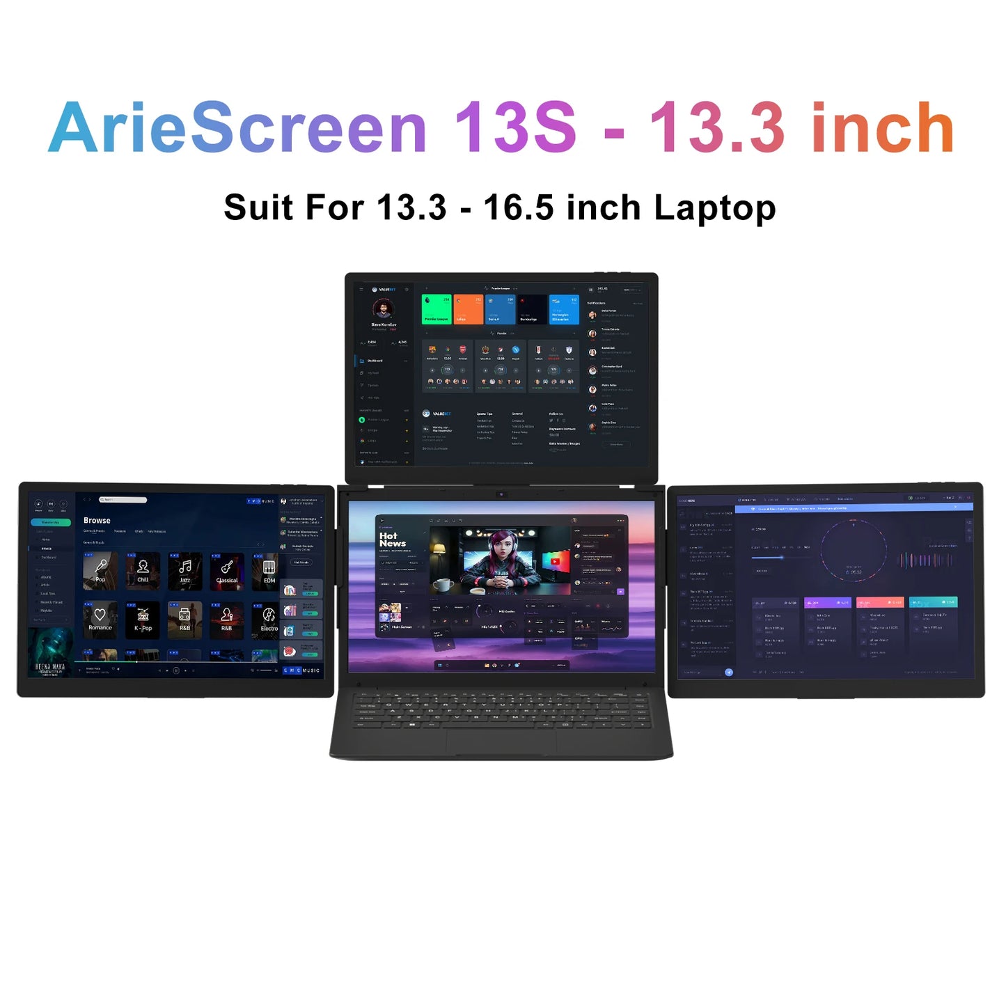 Adreamer ArieScreen13S Expansion Screen Laptop FHD Portable Tri-screen Monitor 3 Displays for 13.3-16 inch Laptop