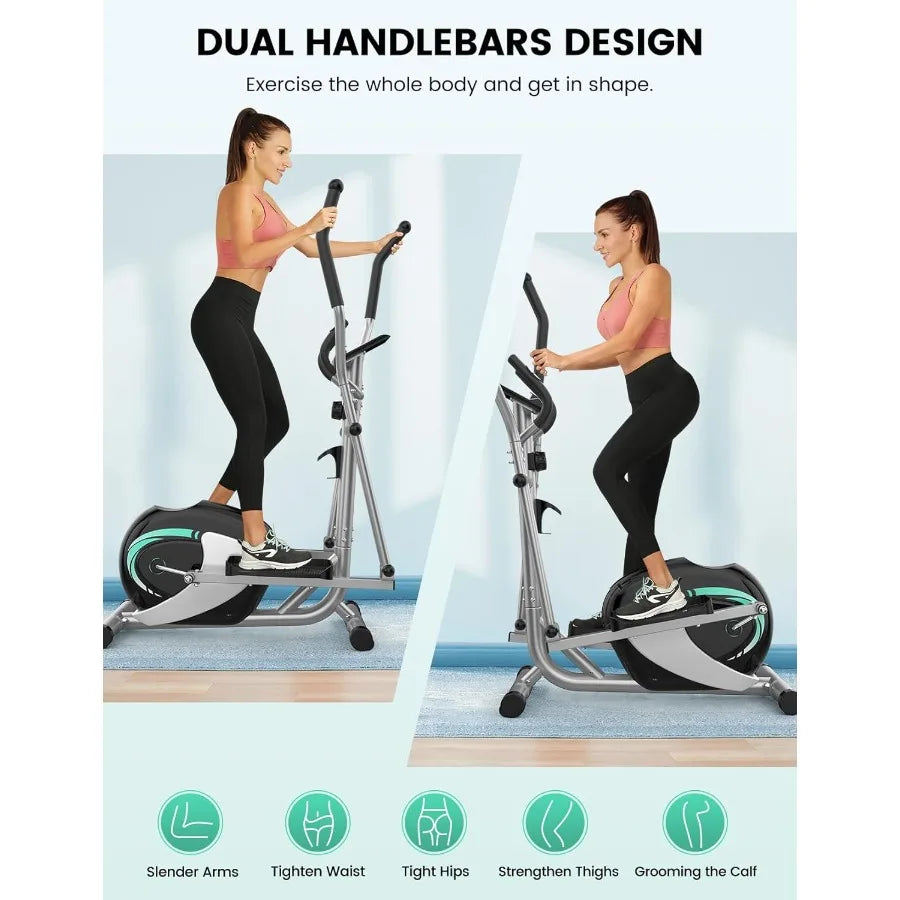 Elliptical Machine for Home Hyper-Quiet Elliptical Exercise Machine Compact Elliptical Trainer w/8 Levels Adjustable Resistance