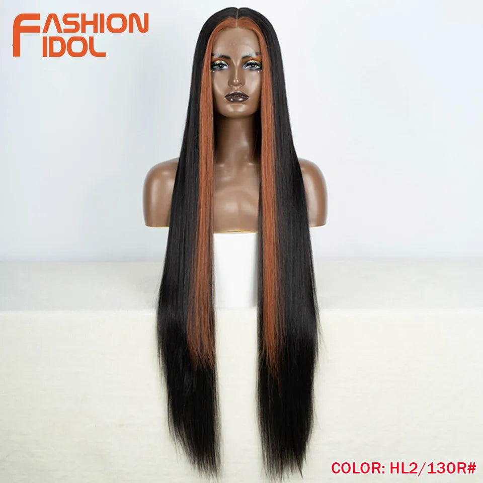 38 inch Straight Long Hair Synthetic Lace Front Wigs For Women High Temperature Hair Ombre 613 Red Cosplay Wigs Synthetic Hair