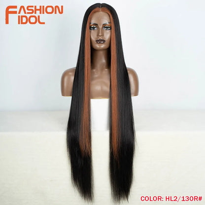 38 inch Straight Long Hair Synthetic Lace Front Wigs For Women High Temperature Hair Ombre 613 Red Cosplay Wigs Synthetic Hair